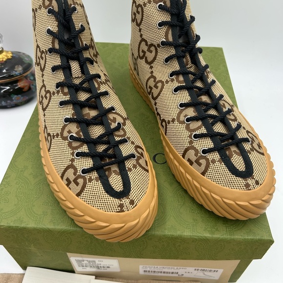 Men's Gucci, maxi GG high top canvas sneakers size 12.5 made in Spain - Picture 5 of 10